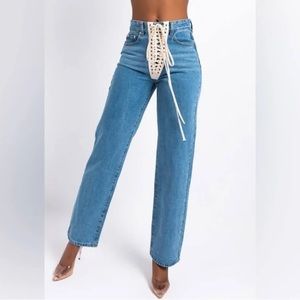 Shop Akira New Without Tags Lace Up Live your life denim jeans size Large